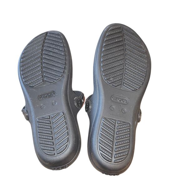 Crocs Women's Sanrah Black Metal Block Flat Flip Flop Thong Sandals Size 6 READ - Picture 6 of 10